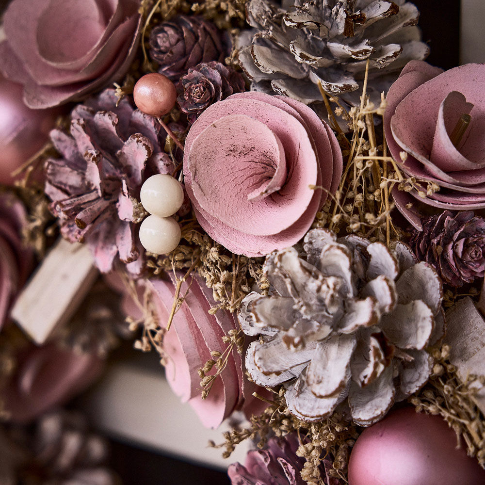 Dibor Pink Roses Christmas Wreath 38cm Image 5