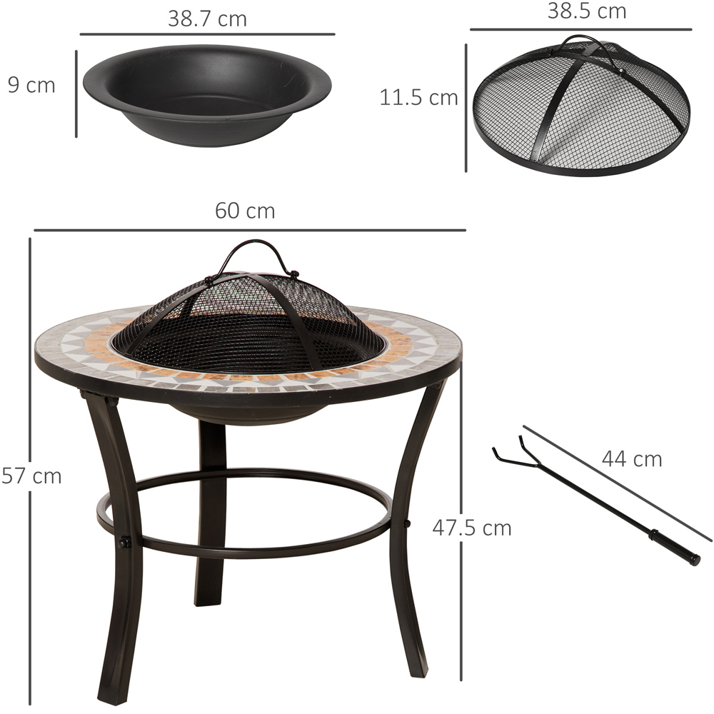 Outsunny Metal Round Fire Pit Table 60cm with Mosaic Outer Image 7