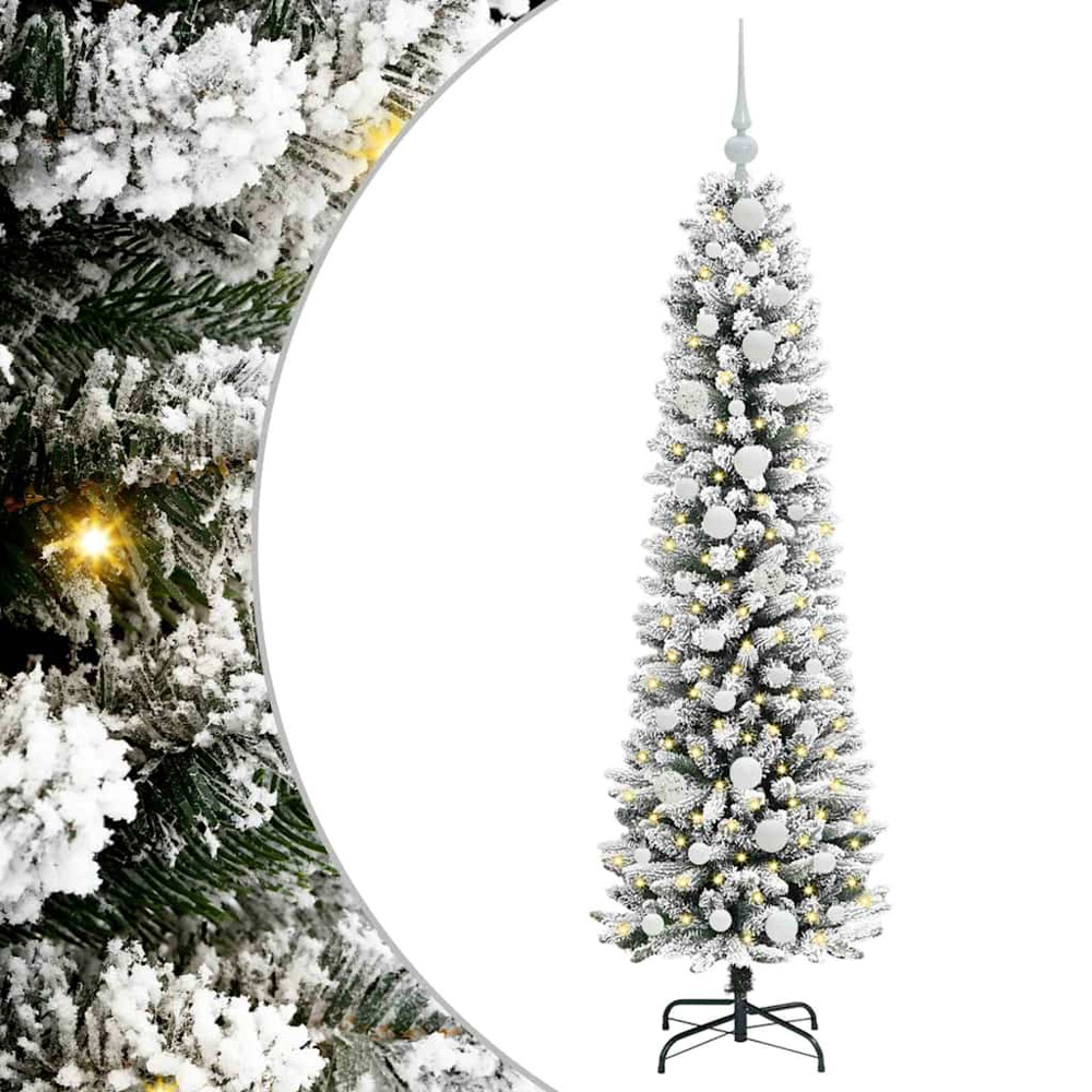 vidaXL Pre-Lit Warm White LED and White Baubles White Artificial Christmas Tree with Stand 5ft Image 2