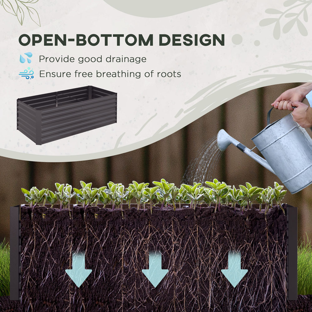 Outsunny Dark Grey Galvanised Steel Raised Garden Bed with Reinforced Rods 59 x 90 x 180cm Image 7