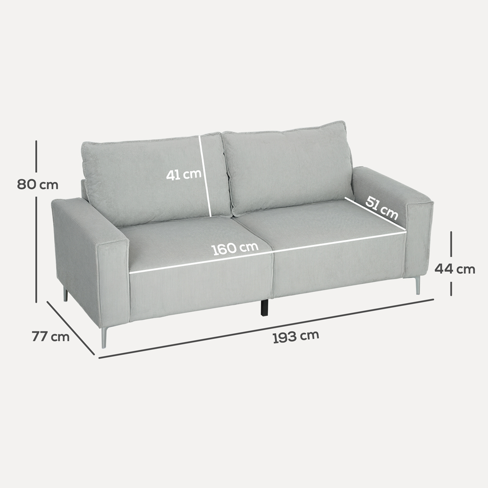 HOMCOM 3 Seater Light Grey Upholstered Corduroy Sofa Image 9