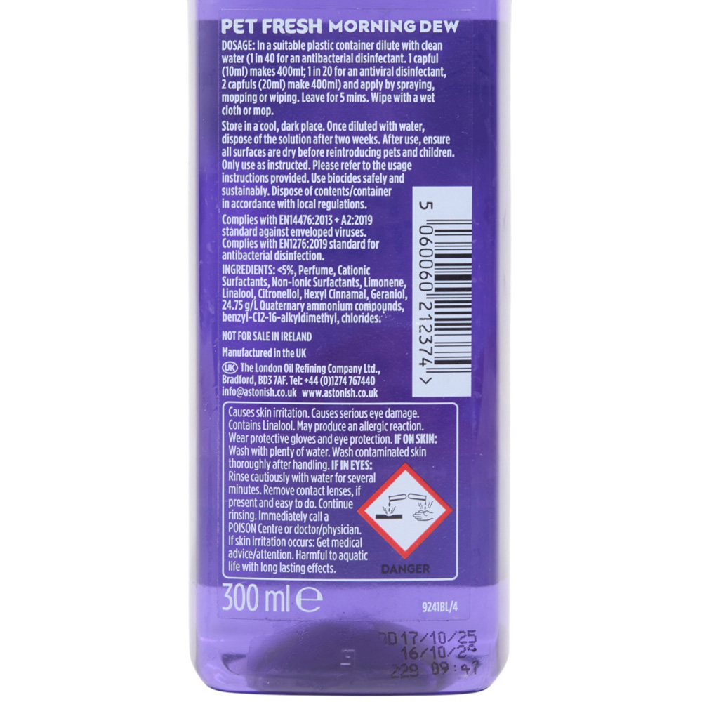 Astonish Morning Dew Concentrated Disinfectant Pet Fresh 300ml Image 3