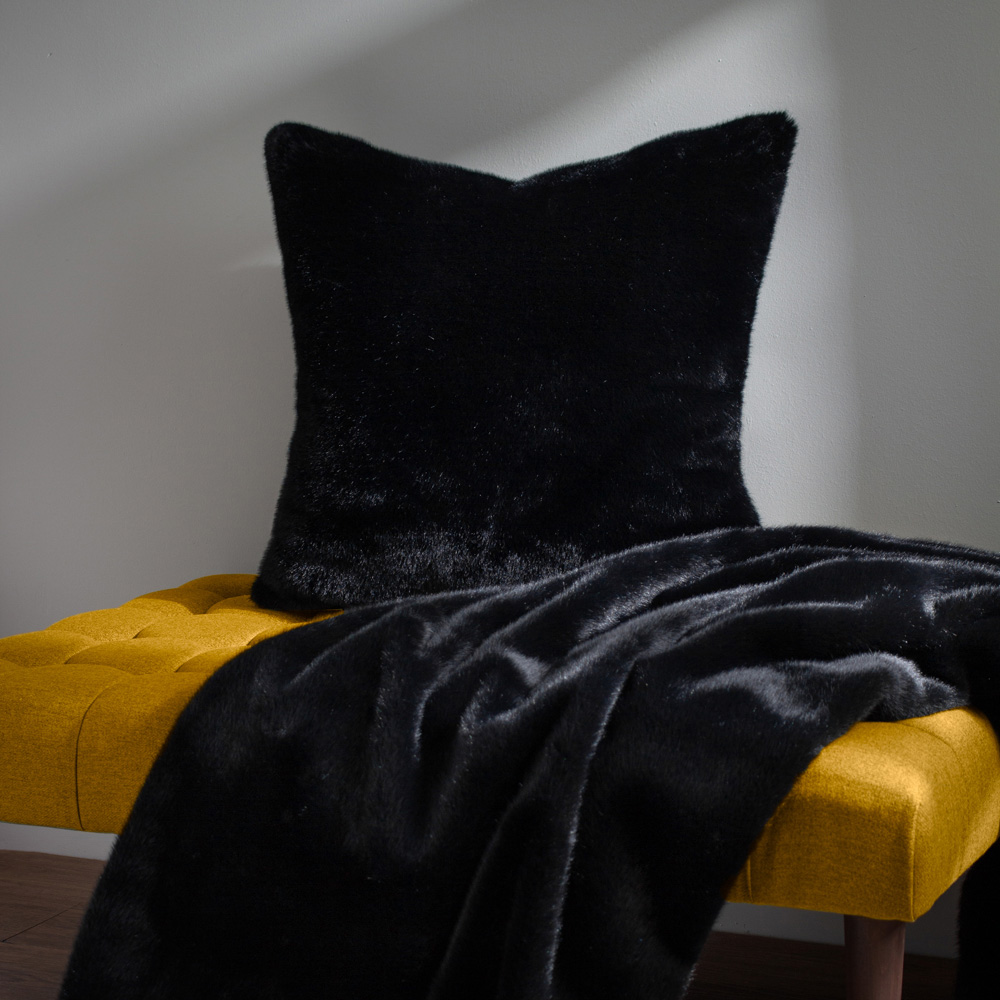 Paoletti Stanza Jet Faux Fur Cushion Image 6