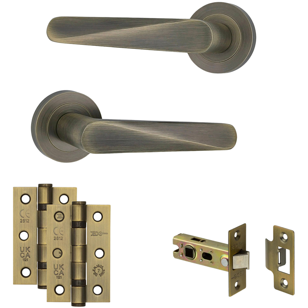 AXS Hardware Detroit Antique Brass Latch Door Handles on Rose 2 Pack Image 1