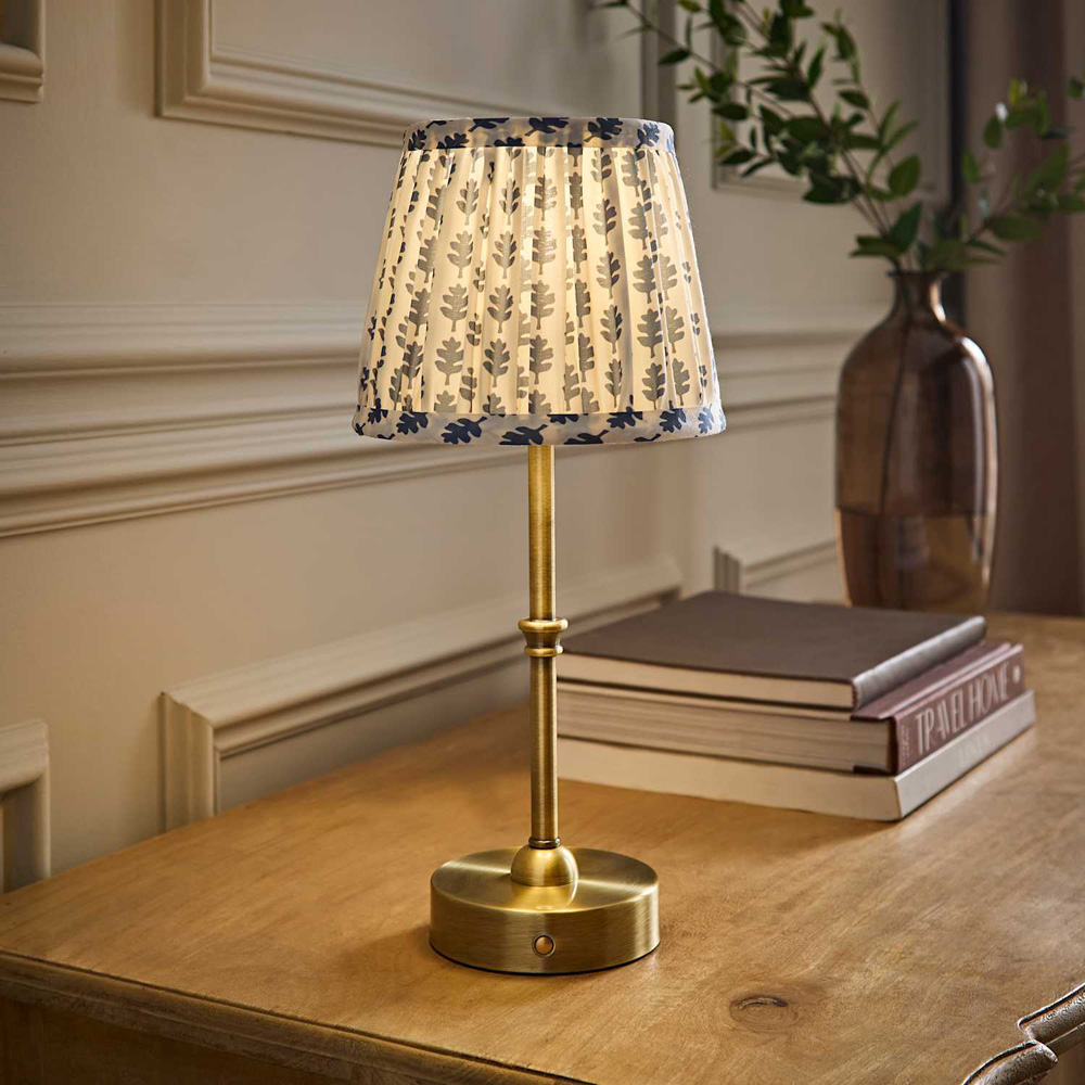 ValueLights Lowe Blue Ditsy Floral Pleated Shade Gold Rechargeable Table Lamp with Bulb Image 6