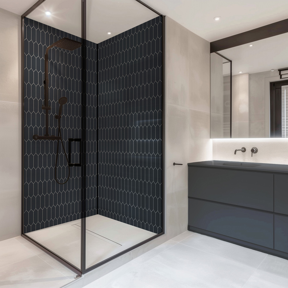 Splashbax Premium Artisan Elongated Hexagon Oxford Blue Acrylic Bathroom Wall Panel 2400 x 800mm Image 6