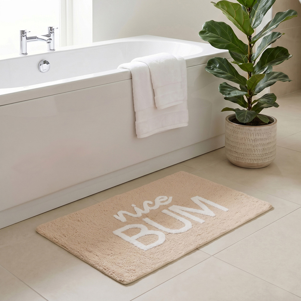 Allure Bath Fashions Beige and White Nice Bum Slogan Non-Slip Bath Mat 50 x 80cm Image 2
