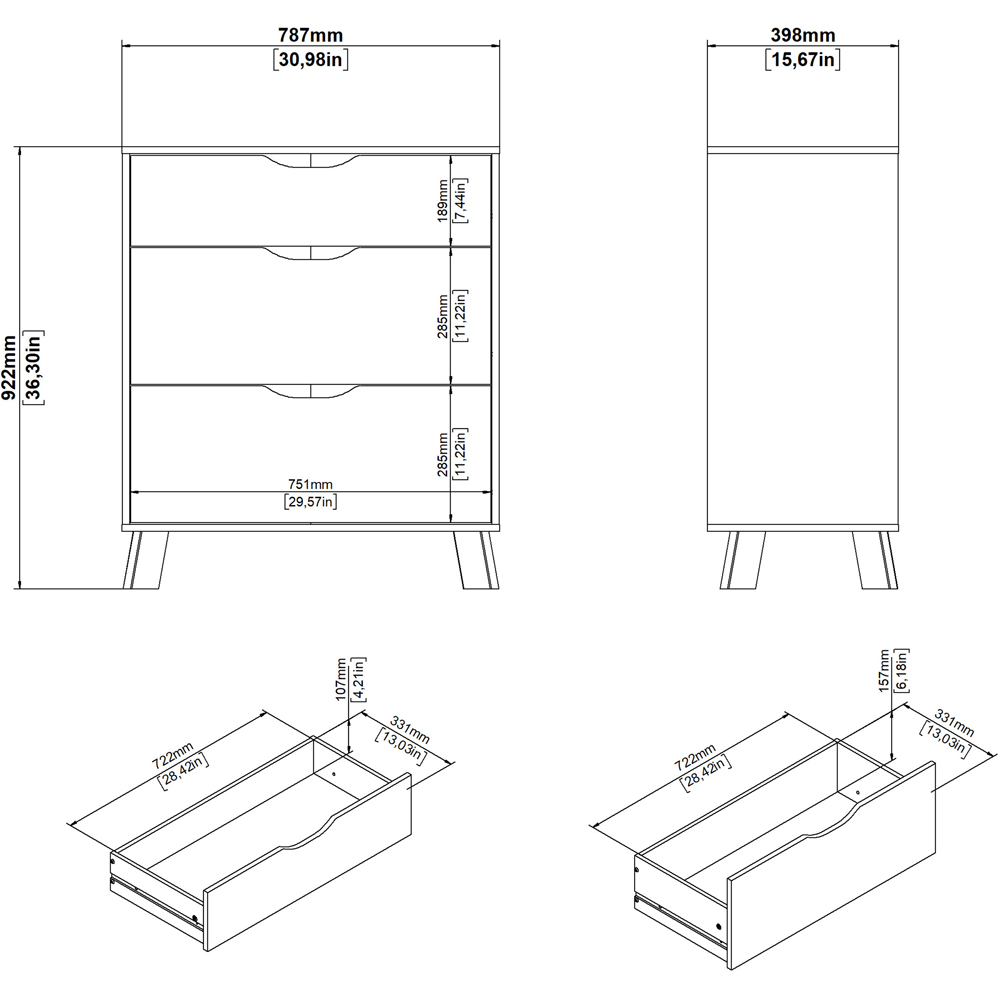 Furniture To Go Ikast 3 Drawer Brown and White Chest of Drawers Image 8