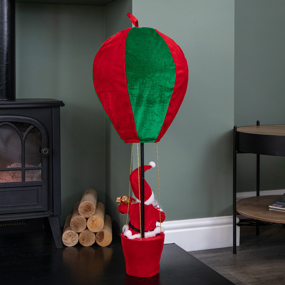 Samuel Alexander Red and Green Santa's Hot Air Balloon Hanging Christmas Decoration 80cm Image 3