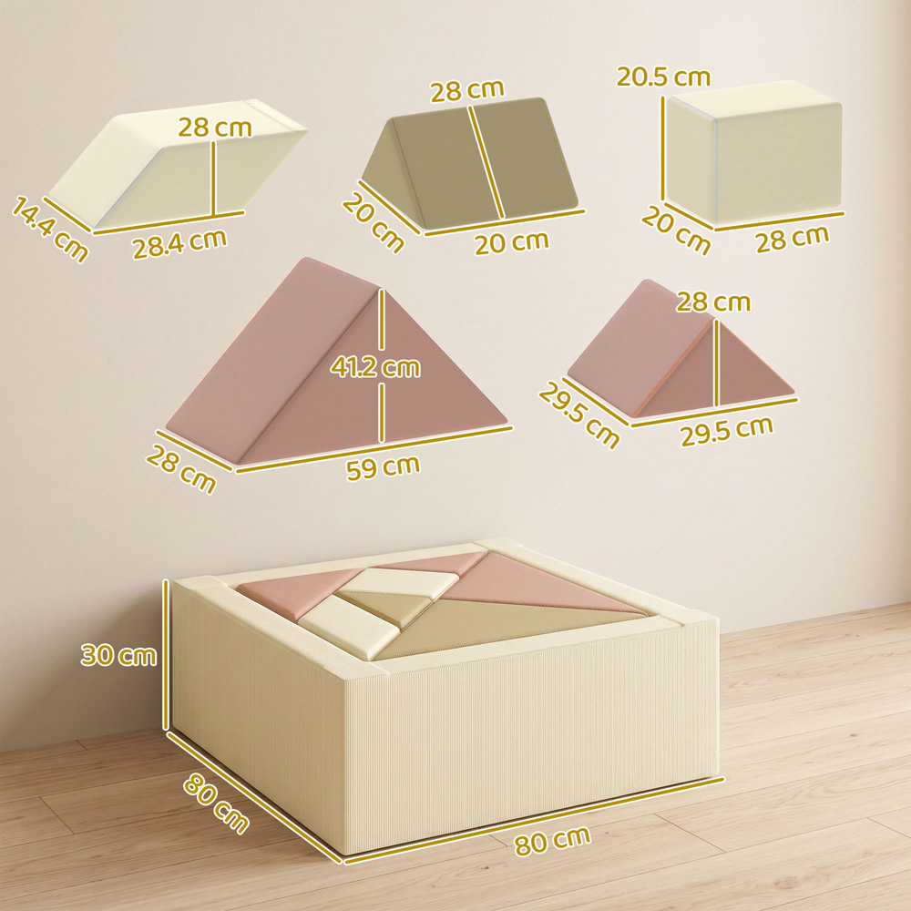 AIYAPLAY Kids Beige Tangram-Inspired Soft Play Set with Removable Cover 9 Piece Image 9