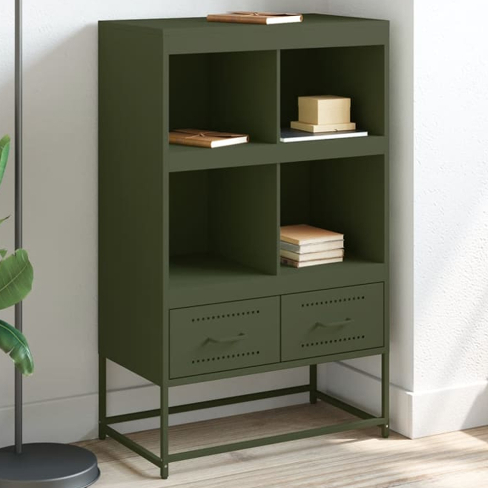 vidaXL 2 Drawer 4 Shelf Green Cold-Rolled Steel Highboard Image 1