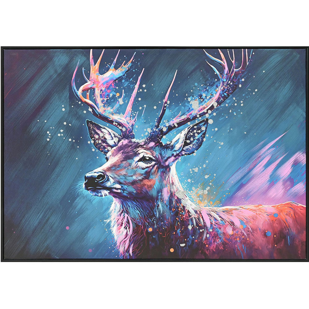 Hand Painted Midnight Stag Framed Canvas - Blue Image 1