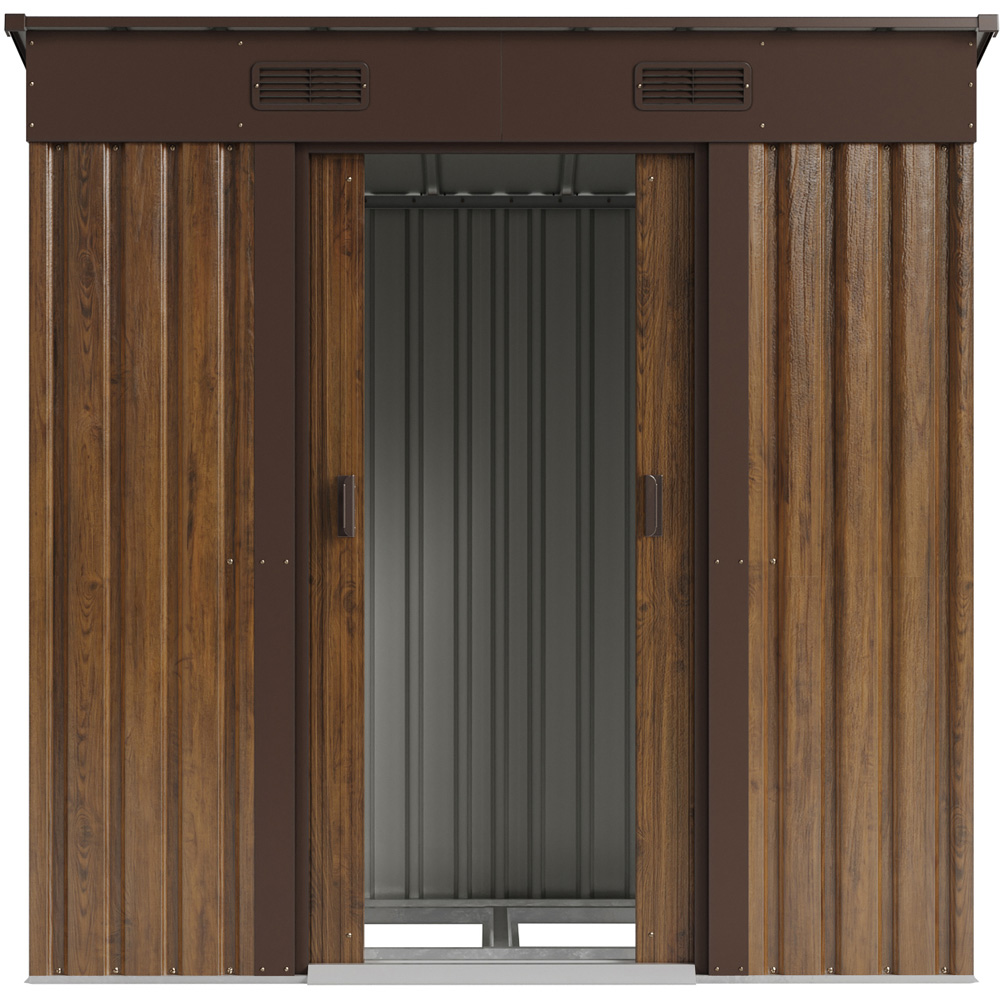 Living and Home 4 x 6ft Brown Wood-Grain Finish Metal Pent Garden Tool Shed Image 7