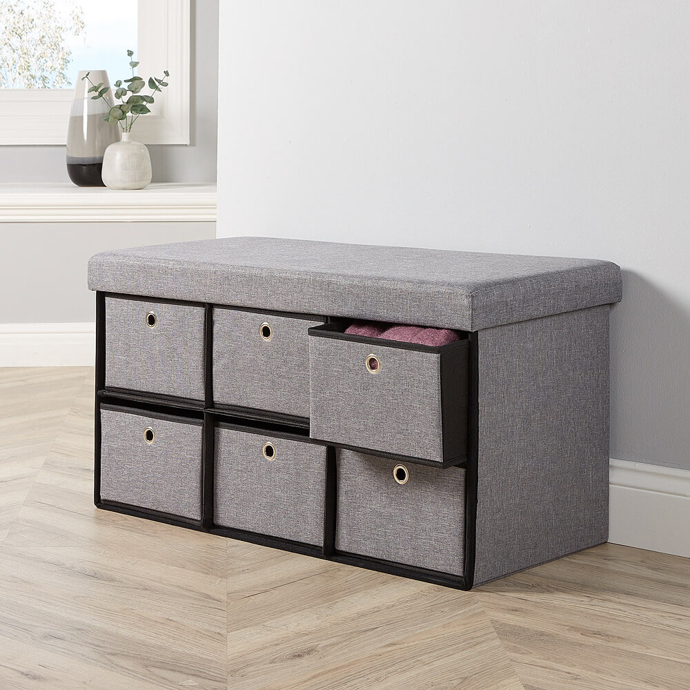 Home Source Sofia Grey Folding Ottoman with 6 Drawers Image 3