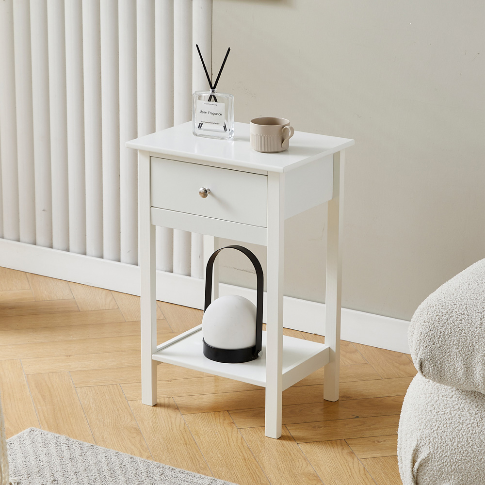 Brooklyn Arlo Single Drawer Single Shelf White Solid Wooden Bedside Table Image 3