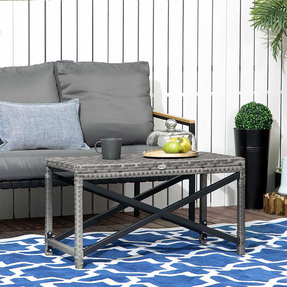 Outsunny Grey Wicker Coffee Table Image 3