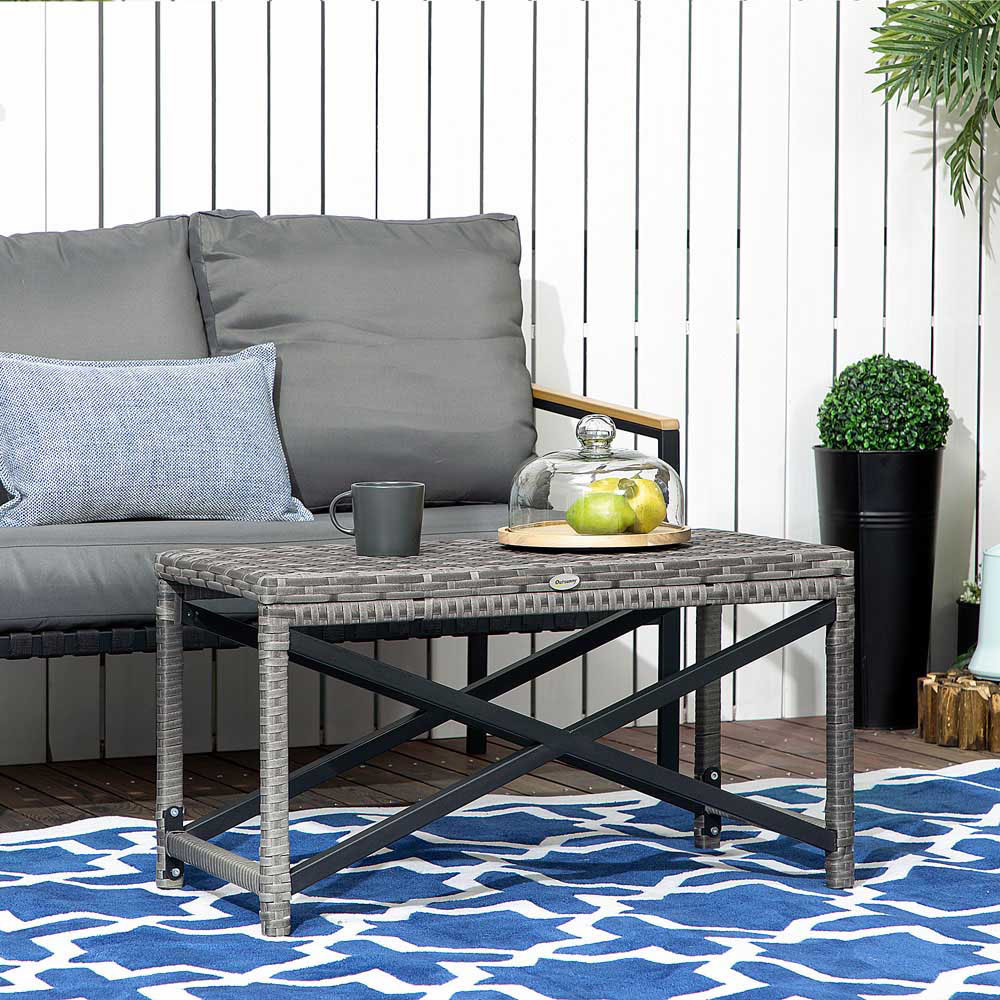 Outsunny Wicker Coffee Table Grey Image 3