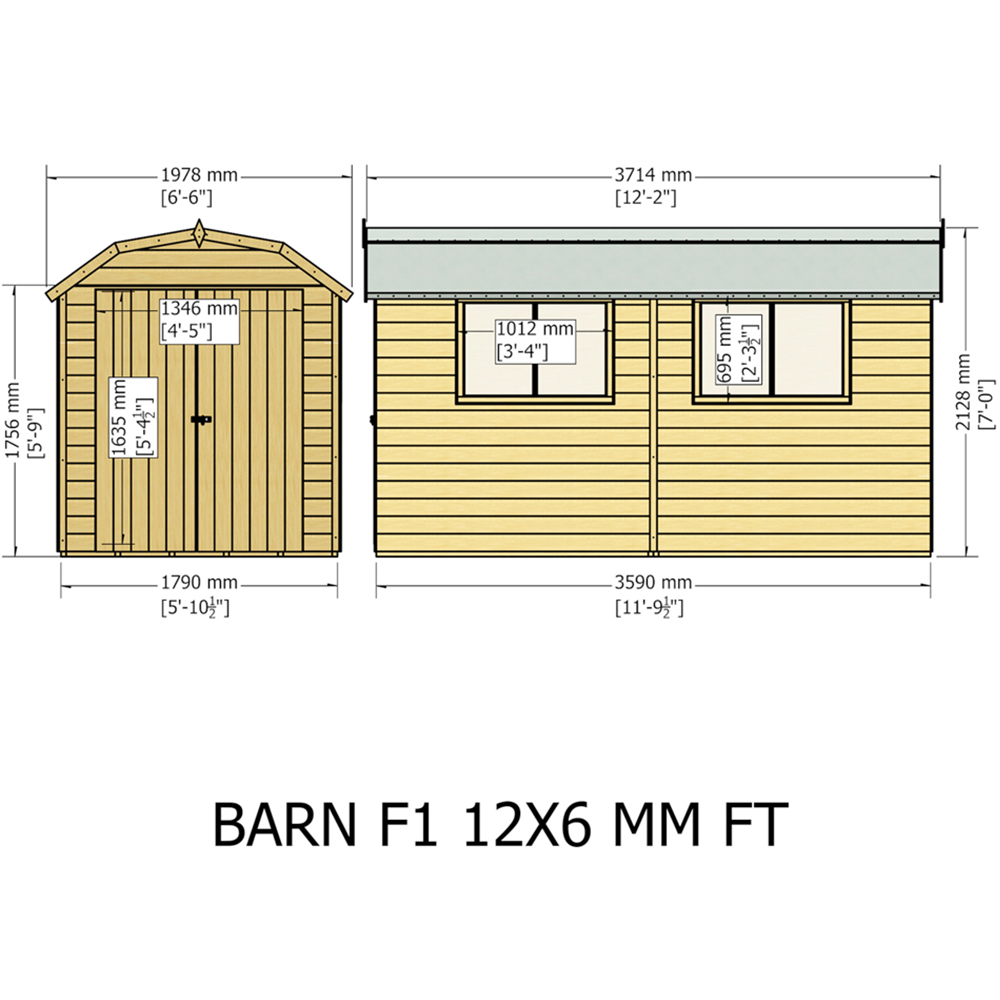 Shire Barn 12 x 6ft Double Door Shiplap Apex Garden Shed Image 8