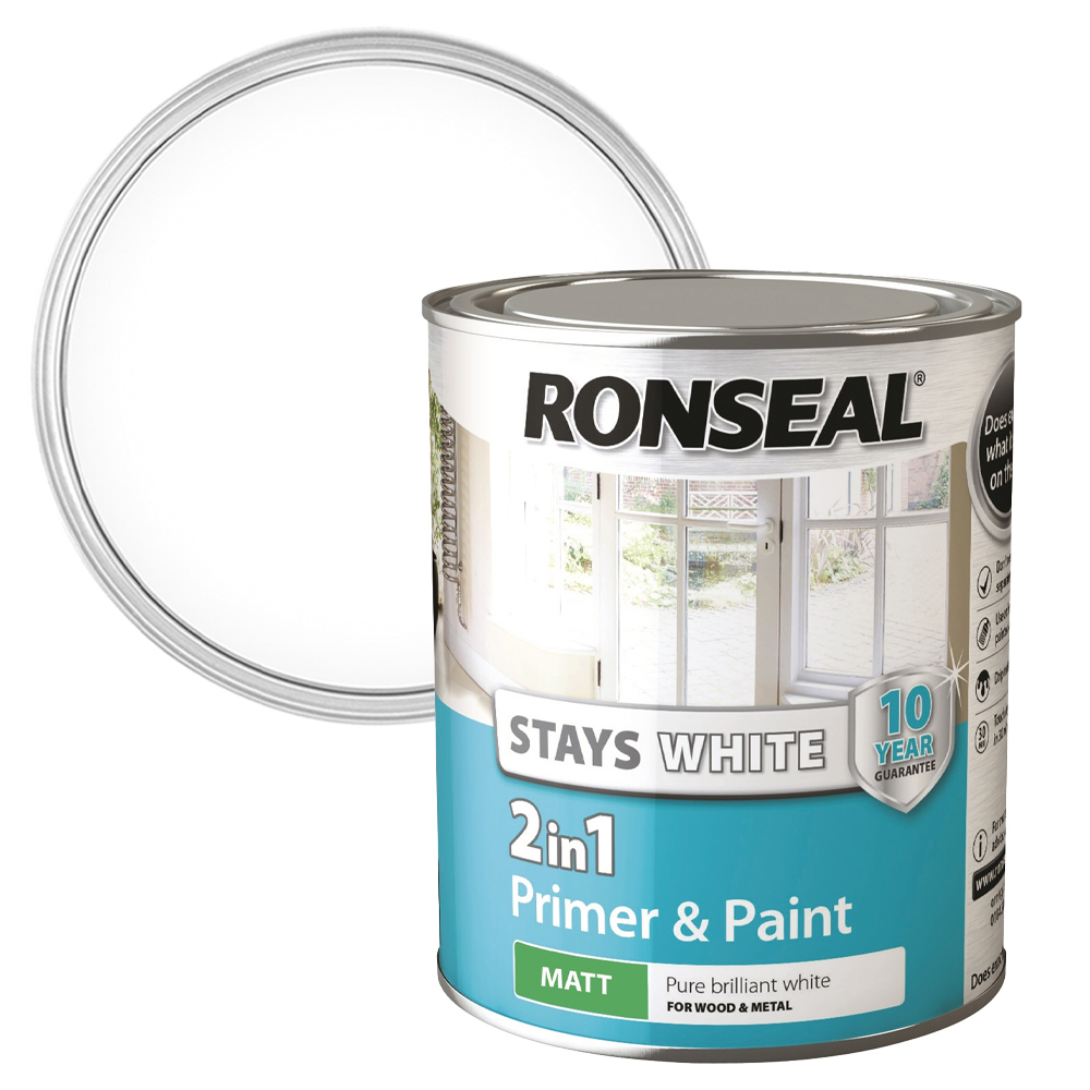 Ronseal 2-in-1 Pure Brilliant White Primer and Paint 750ml Image 1