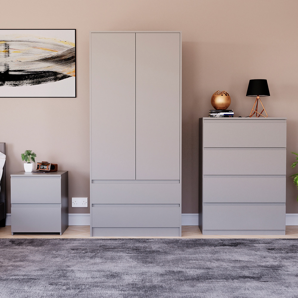 Vida Designs Denver Grey 3 Piece Bedroom Furniture Set Image 1