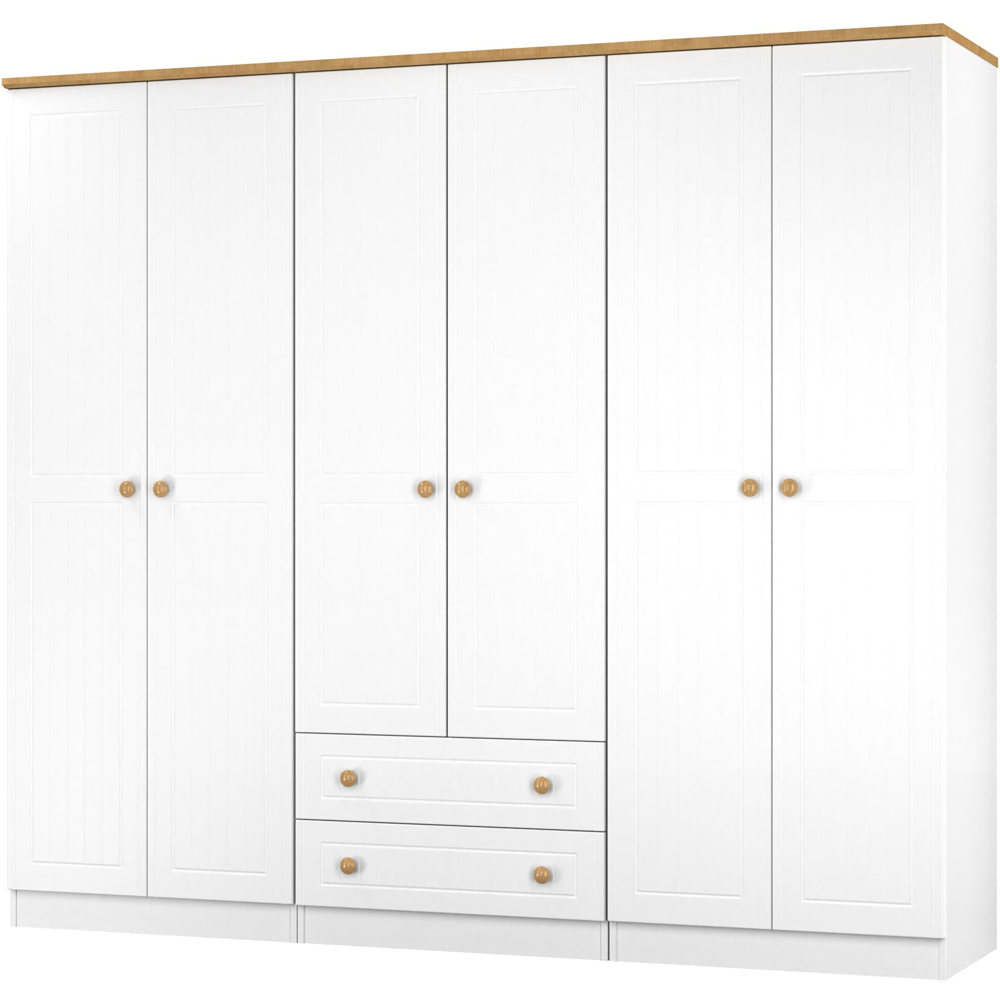 Crowndale Warwick 6 Door 2 Drawer White Ash and Modern Oak Wardrobe Ready Assembled Image 3