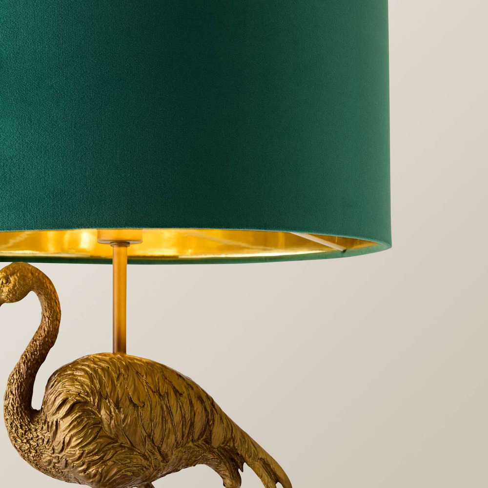 ValueLights Flo Flamingo Green Velvet and Gold Shade Bronze Table Lamp with Bulb Image 4