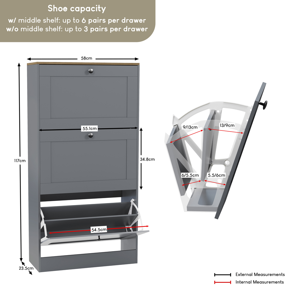 VIDA DESIGNS 3 Drawer Grey and Oak Effect Shoe Cabinet Image 9