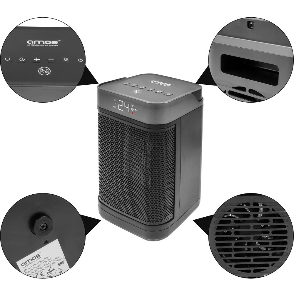 AMOS Black Electric Oscillating Heater 1500W Image 2