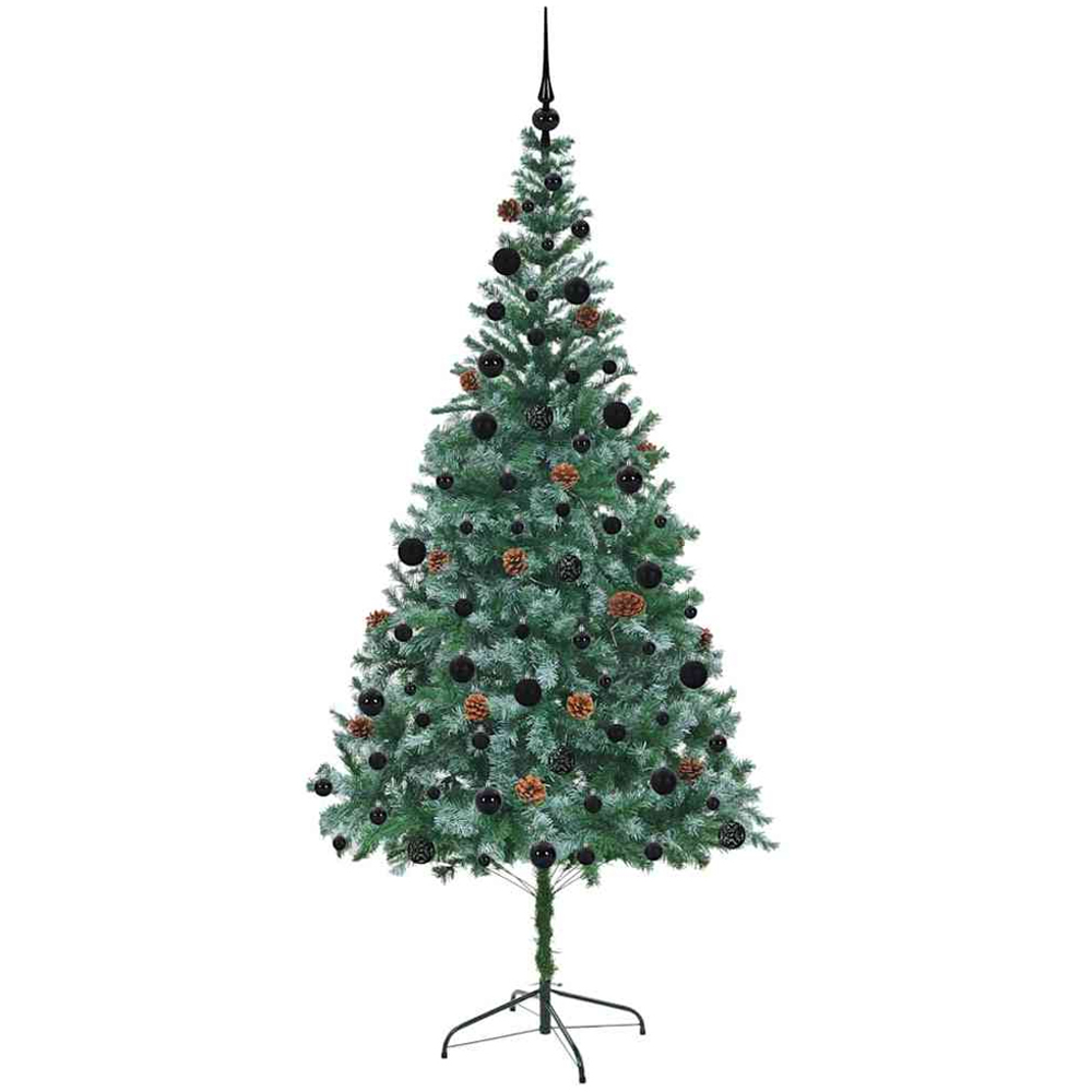 vidaXL Pre-Lit Black Baubles Green Artificial Christmas Tree 7ft Image 4