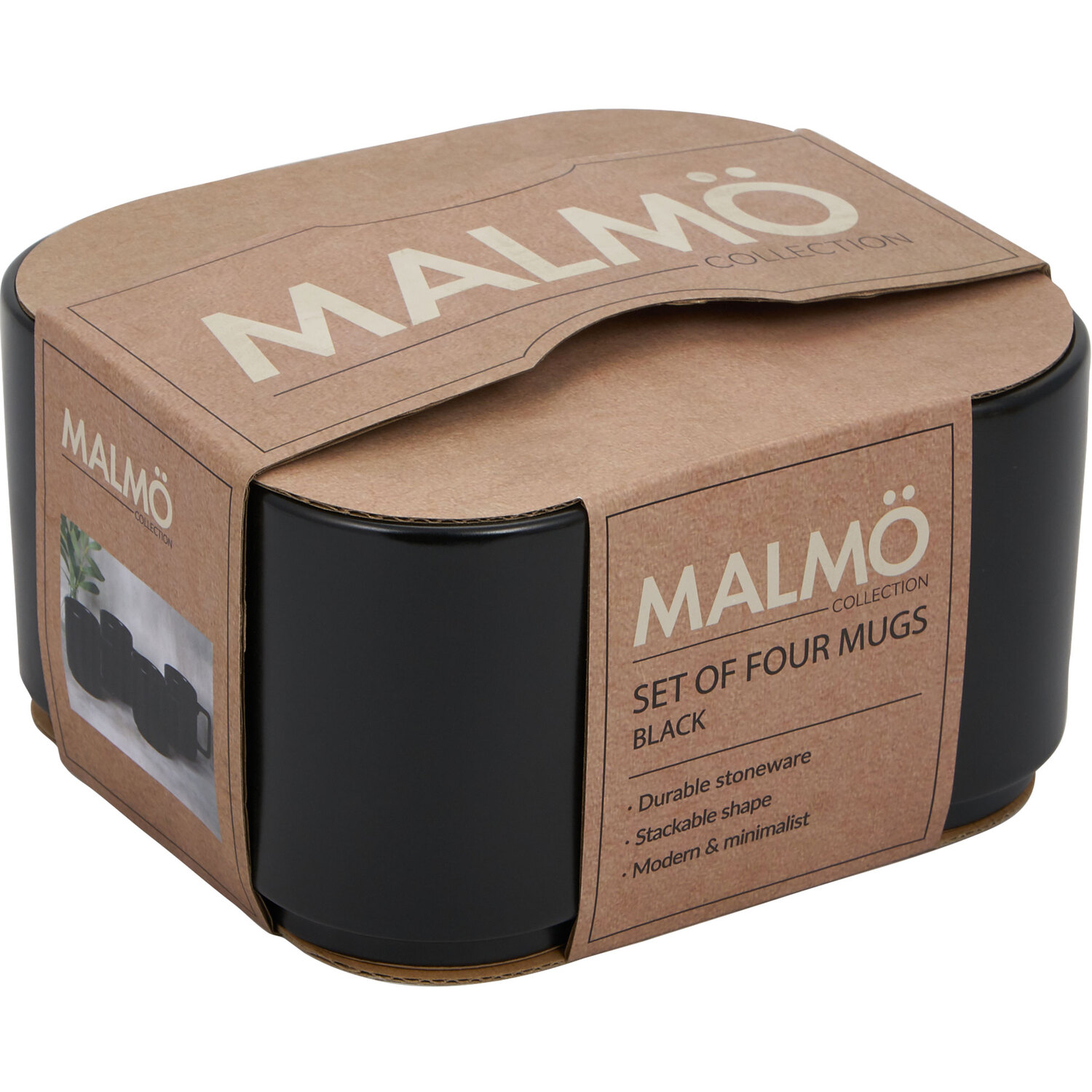 Set of 4 Malmo Stacking Mugs - Black Image 2