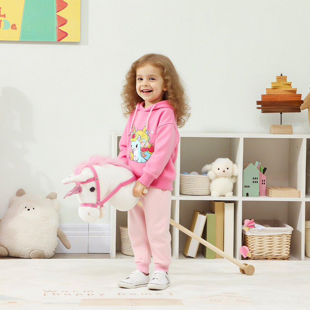 Tommy Toys AIYAPLAY White Ride On Wooden Stick Horse Toy with Wheels Pony Sound Effects Image 2