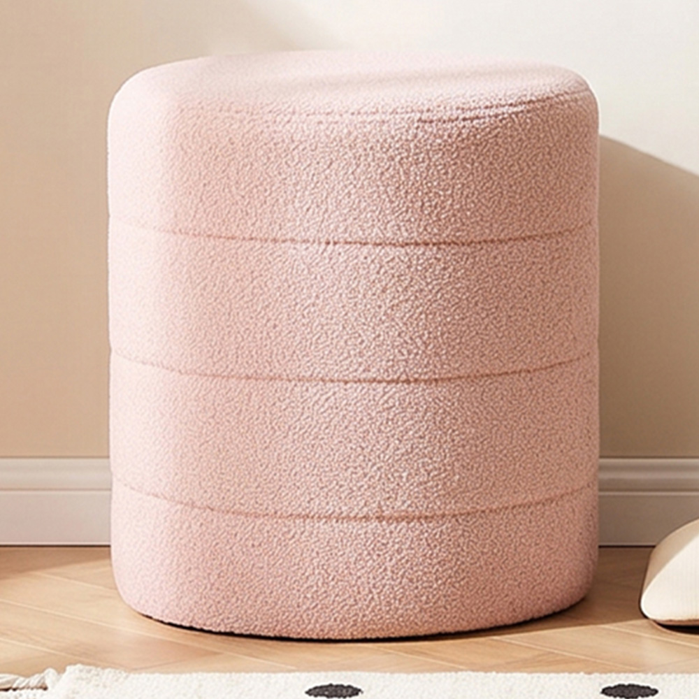 Living and Home Pink Teddy Fleece Tub Design Round Footstool Image 1