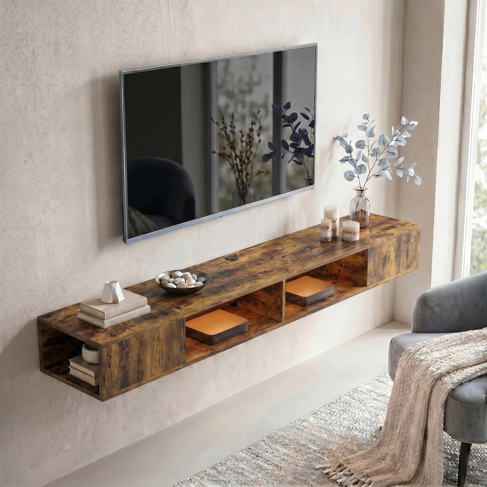 HOMCOM 4 Shelf Rustic Brown TV Stand with RGB LED Light Image 3