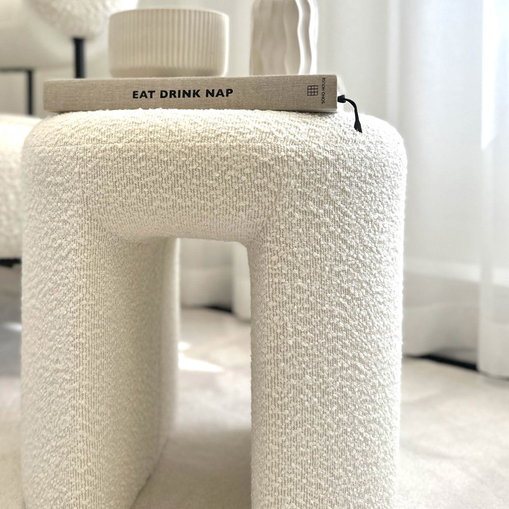 CARME Home Isla Ivory Bouclé Stool Image 3