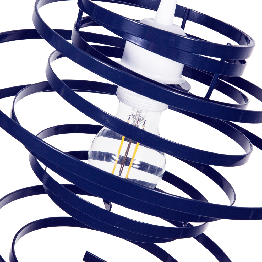 Happy Homewares Navy Blue Gloss Metal Double Ribbon Spiral Swirl Pendant Shade Image 3