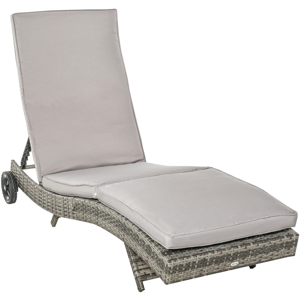 Outsunny Grey Rattan Sun Lounger with Wheels Image 2