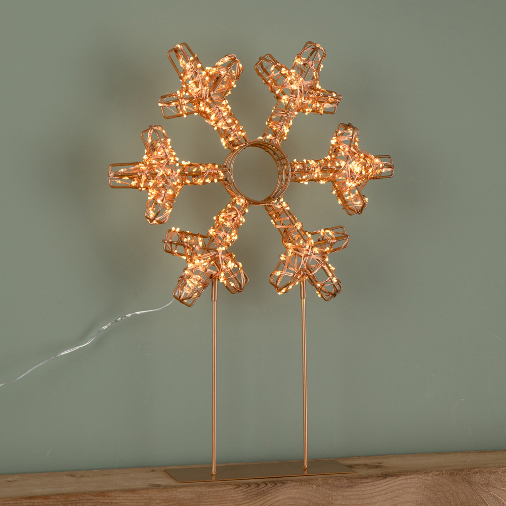 Samuel Alexander 720 Warm White LED Rose Gold Light Up Christmas Snowflake on Metal Stand 45cm Image 6