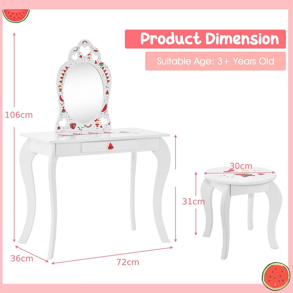 Costway Single Drawer 2 in 1 Kids Vanity Set with Mirror Image 9