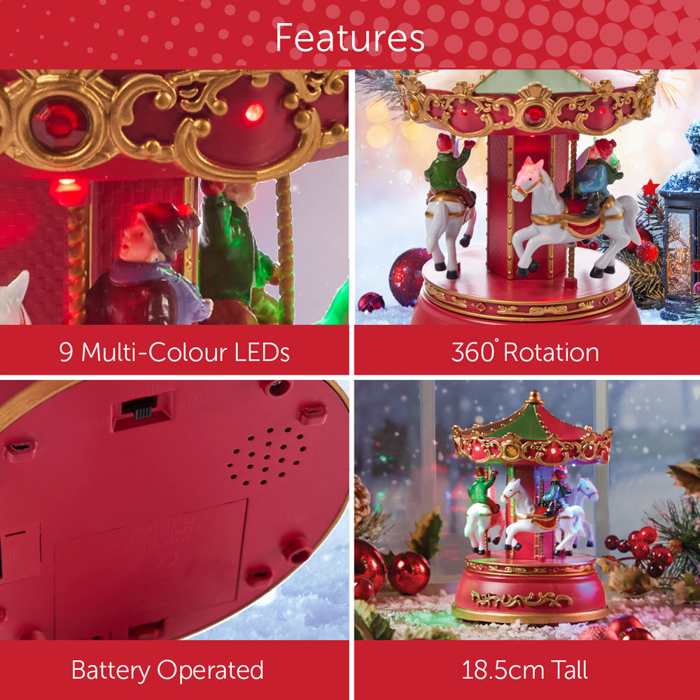 The Christmas Workshop LED Rotating Carousel Decoration Ornament with Classic Carols Image 3
