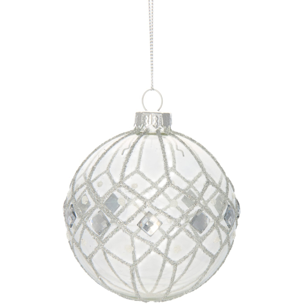 Silver Jewelled Clear Glass Bauble Image 1
