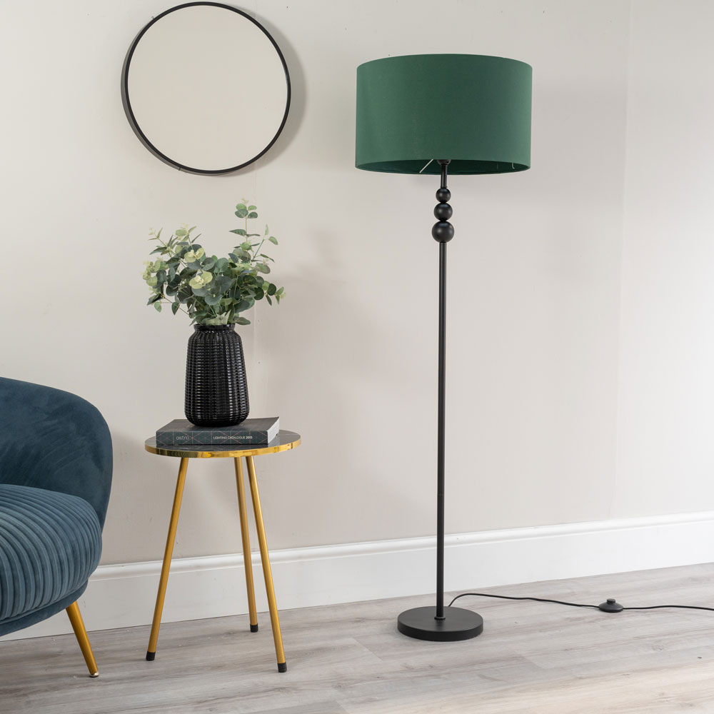 ValueLights Marissa Forest Green Shade Black Ball LED Floor Lamp Image 4