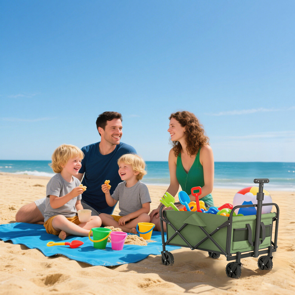 Outsunny 62L Green Heavy Duty Folding Garden Trolley Image 3