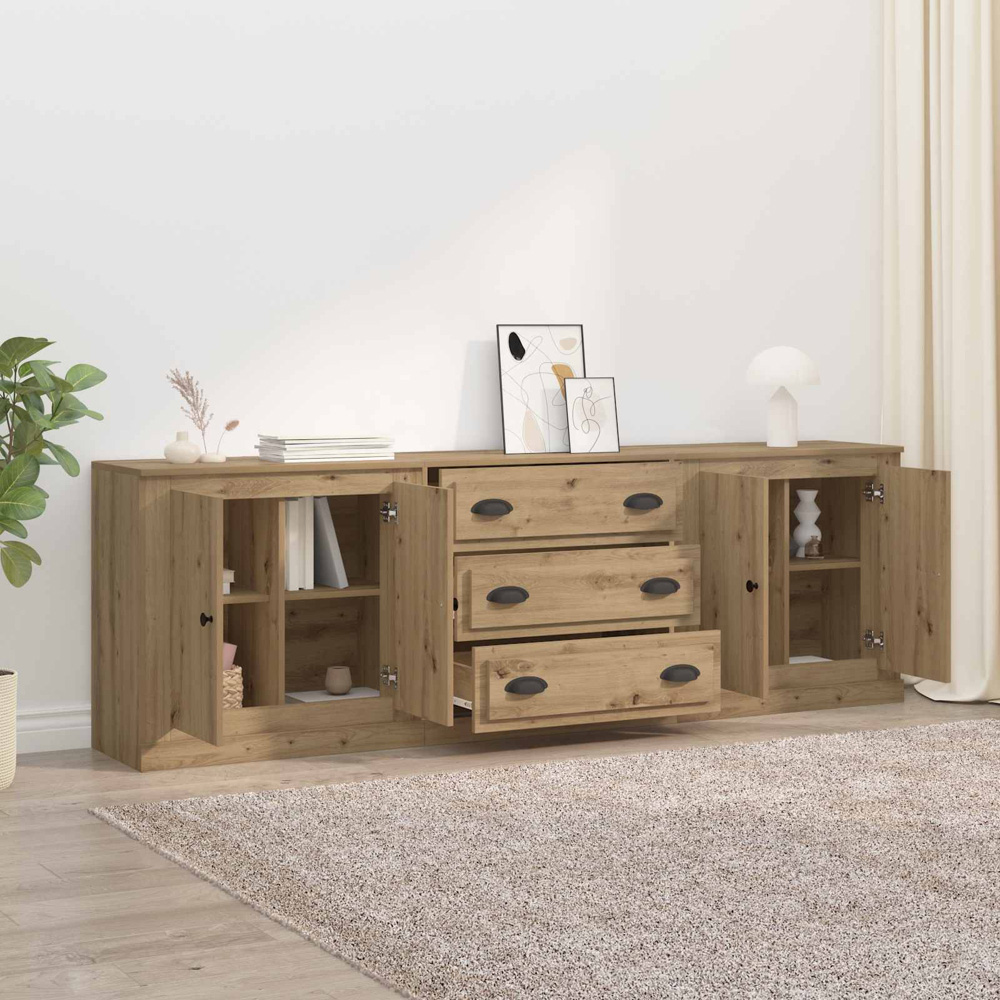 vidaXL 4 Door 3 Drawer Artisan Oak Modern Sideboard Set of 3 Image 4