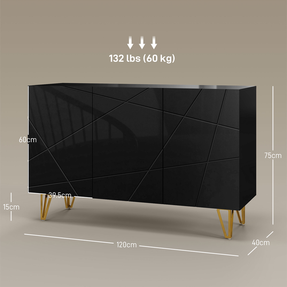 HOMCOM 3 Door Black Storage Cabinet with Adjustable Shelf Image 9