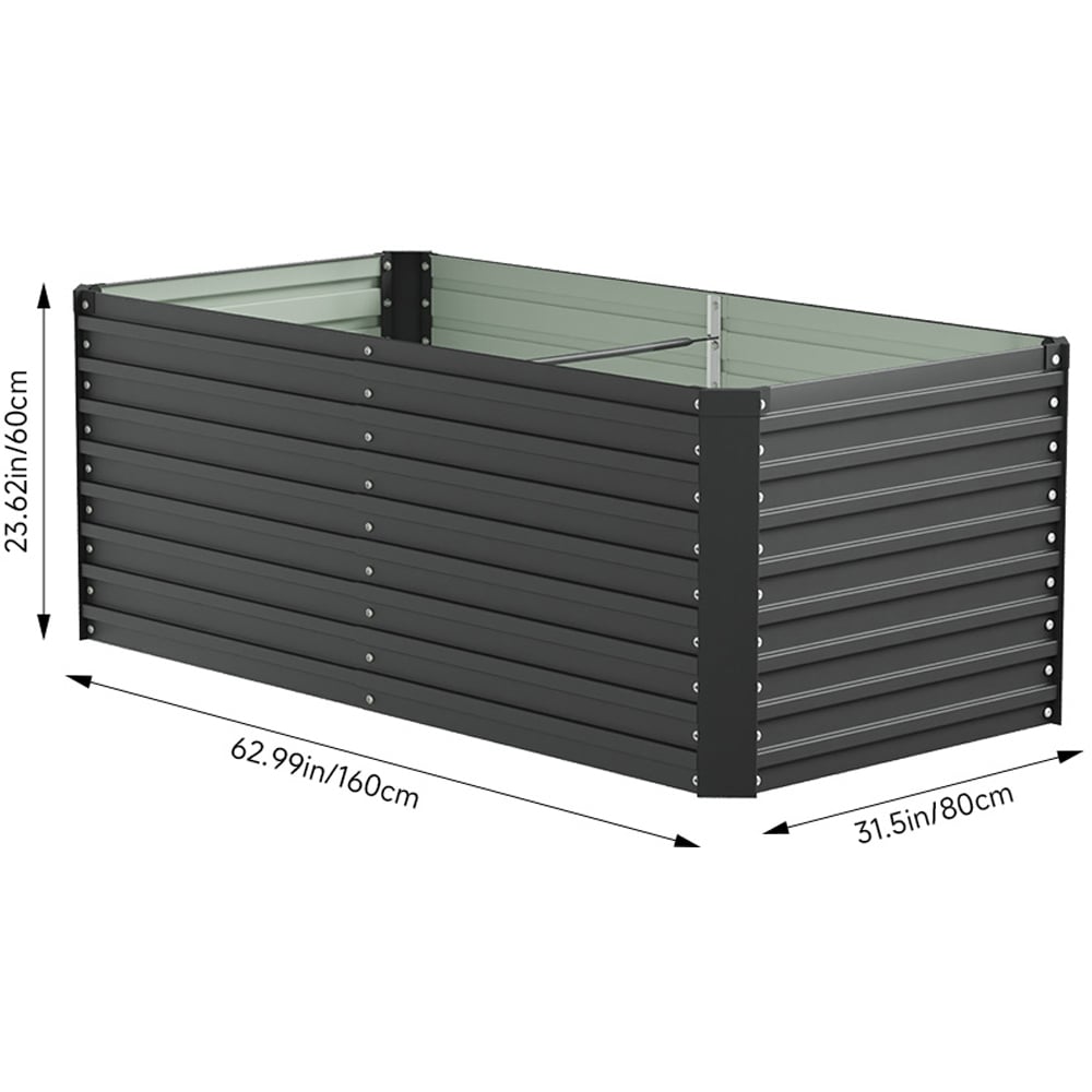 Living and Home Black Large Rectangular Galvanised Steel Raised Garden Bed 160 x 80cm Image 8