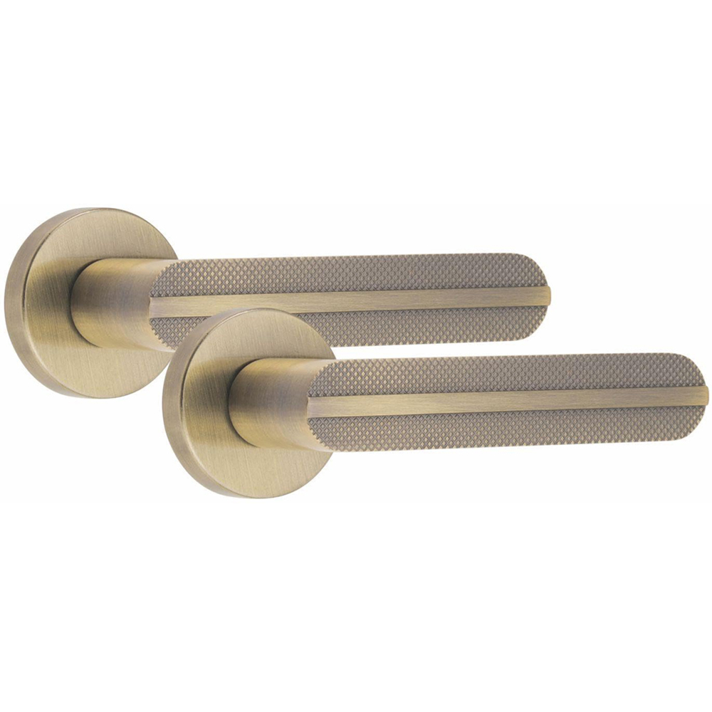 Golden Grace Antique Brass Modern Lima Knurled Premium Door Handle Set Image 1