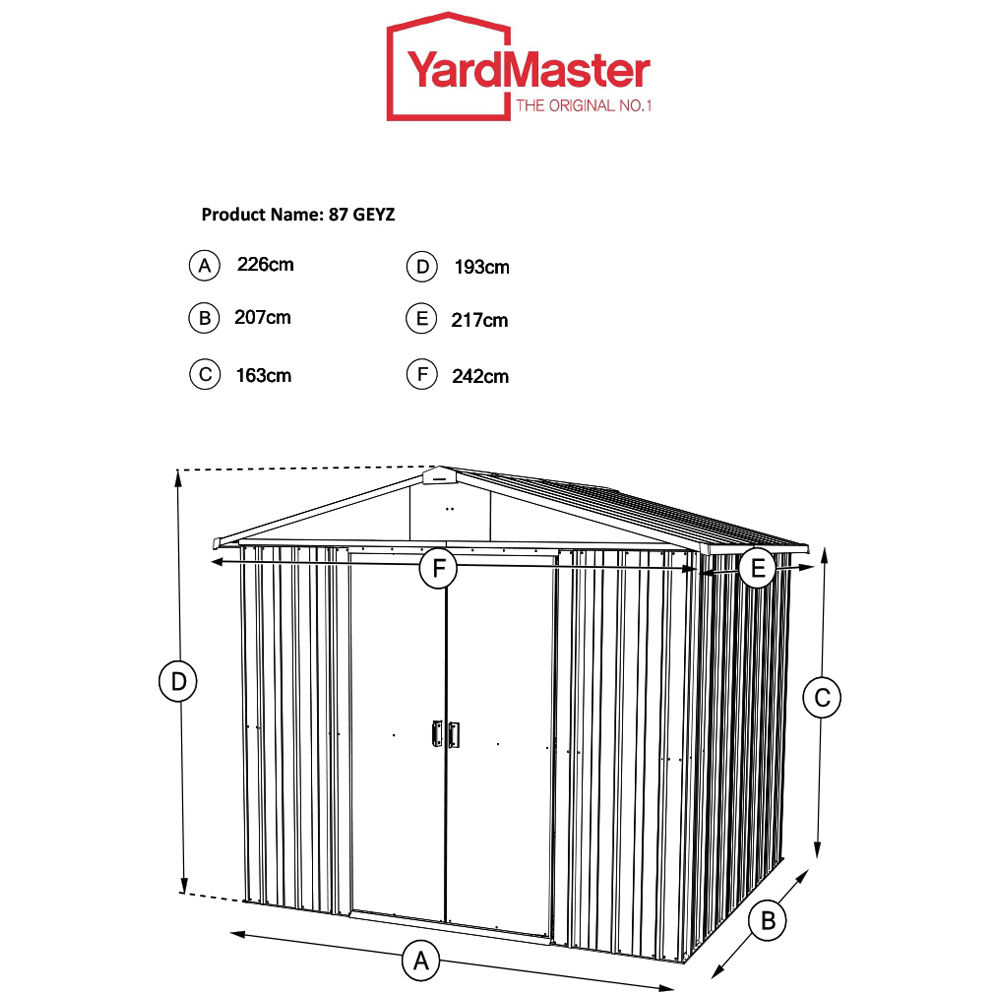 Yardmaster 8 x 7ft Emerald Green Metal Apex Storage Shed with Floor Support Kit Image 8