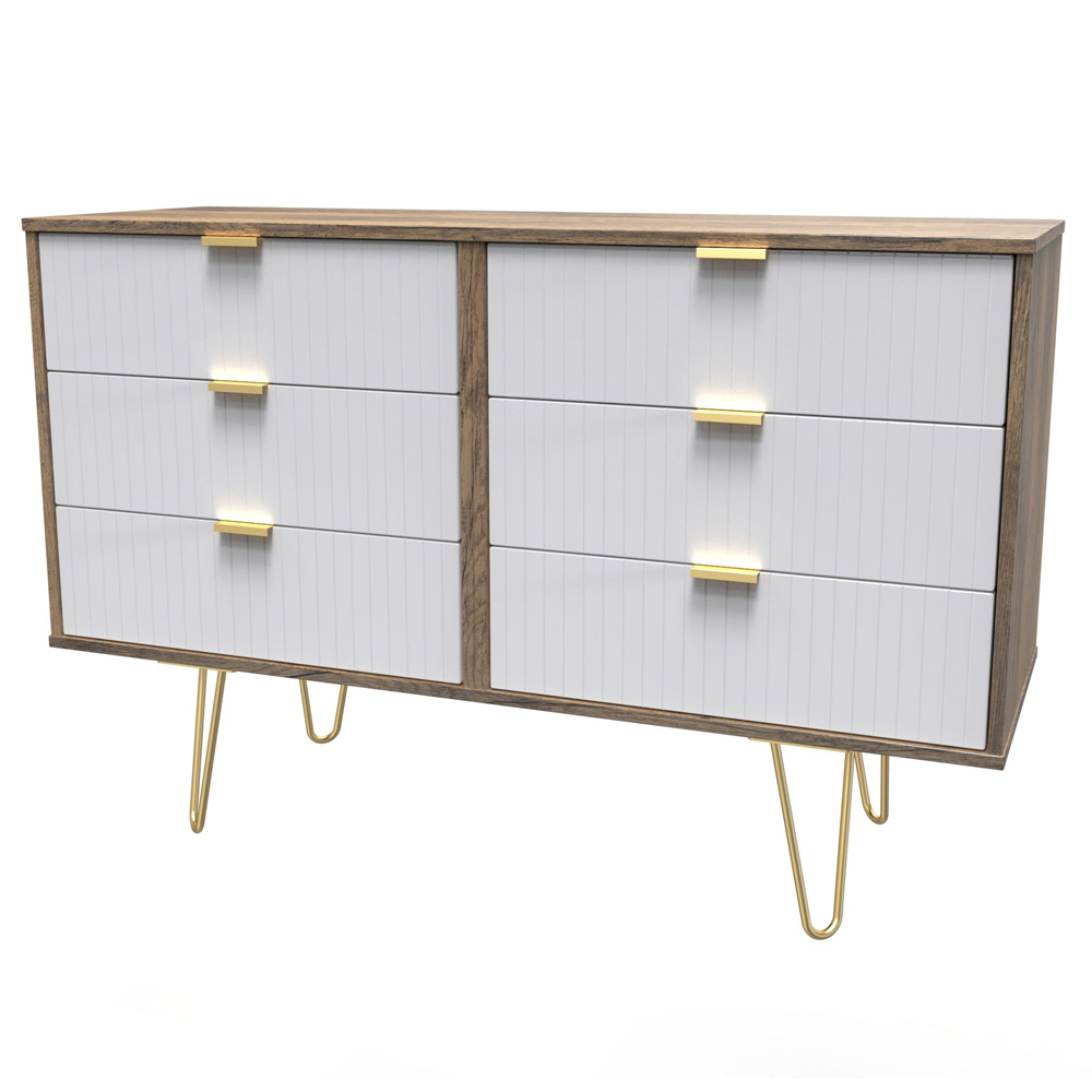 Crowndale 6 Drawer White Matt and Vintage Oak Wide Chest of Drawers Ready Assembled Image 2