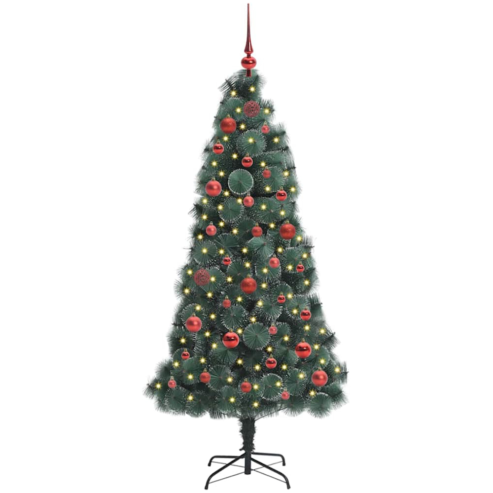vidaXL Pre-Lit Red Baubles Green Artificial Christmas Tree 5ft Image 1