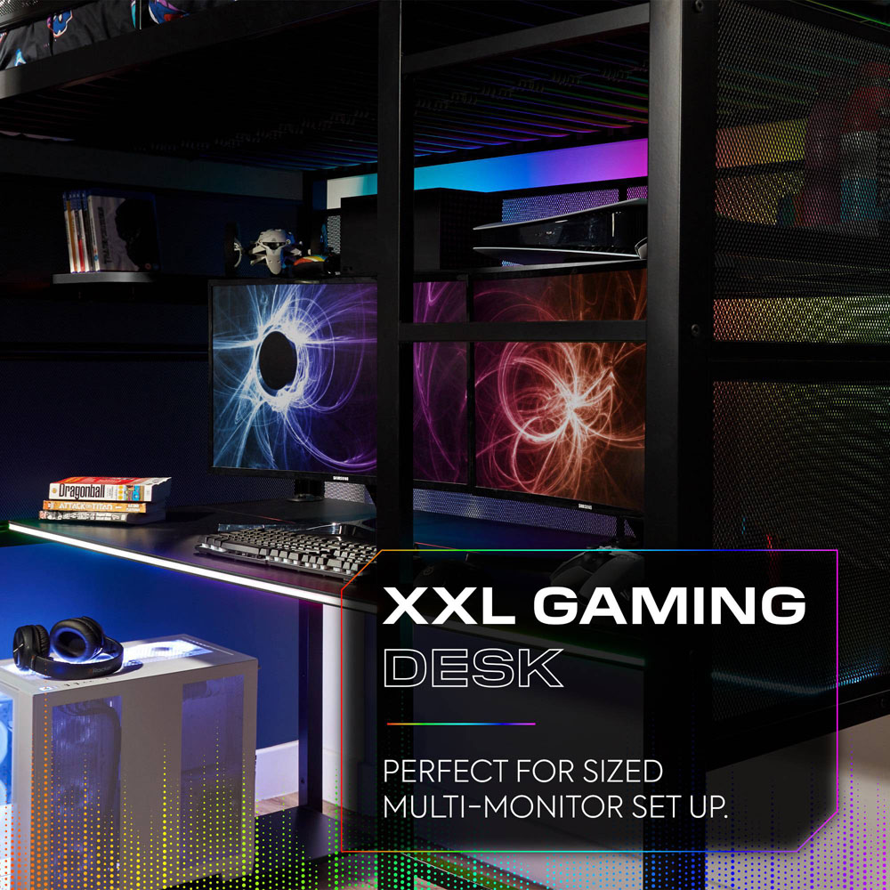 X Rocker Battlebunk Black High Sleeper Gaming Bed with App Controlled LED Lights Image 4